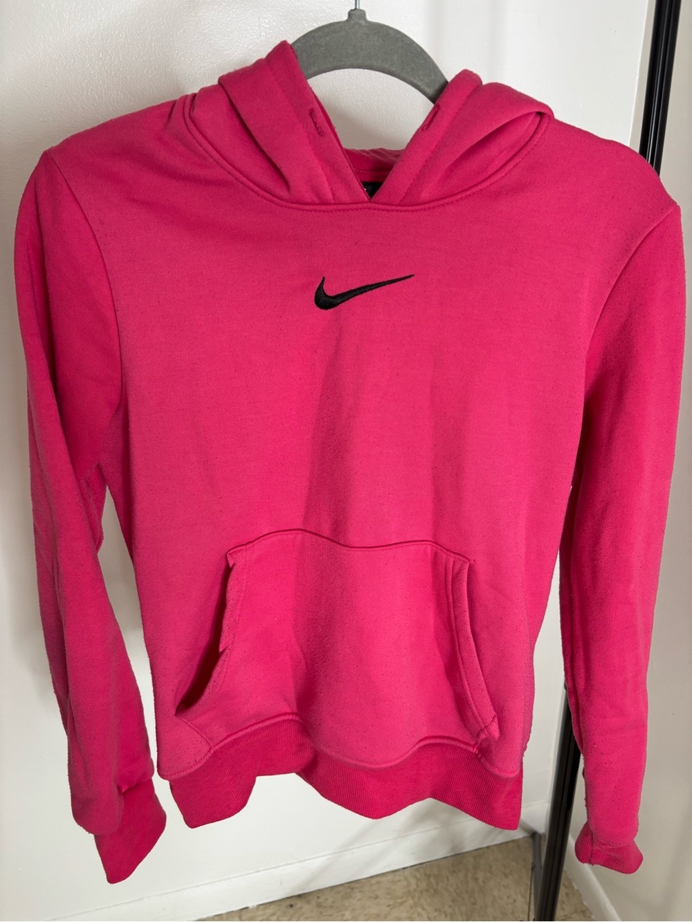 Nike Women's Bright Pink Pullover Hoodie with Black Swoosh